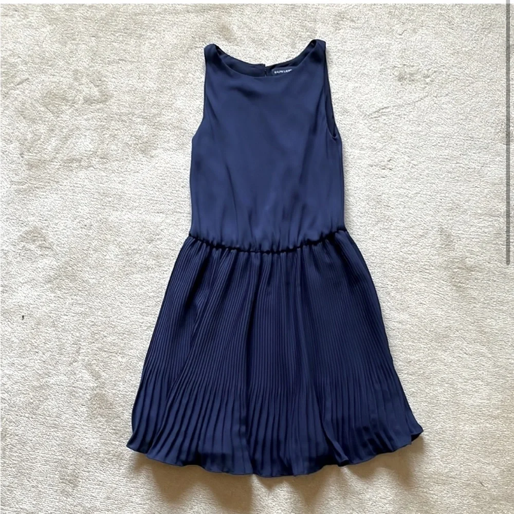 navy blue ralph lauren scoop neck Formal pleated dress size 10